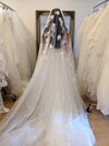 Side profile of the NADIA 3D floral wedding veil, highlighting its elegant drop-style silhouette.