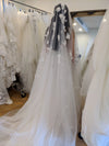 Intricate floral and pearl embellishments on the sheer tulle fabric of the NADIA wedding veil.