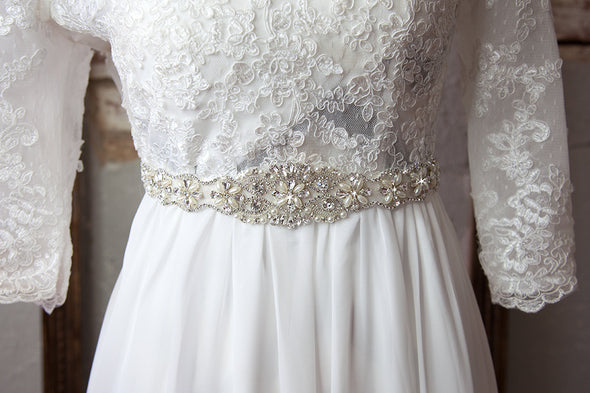 Pearl and Rhinestone Bridal Belt - NORA