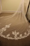 Ivory, White, Bridal Veil, Sheer Single Tier Veil, Chapel Length Veil, Cathedral Length Veil, Floor Length Wedding Veil, Tulle Wedding Veil, Bridal Veil, Floral Lace wedding Veil, Drop Wedding Veil - DONNA