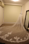 Ivory, White, Bridal Veil, Sheer Single Tier Veil, Chapel Length Veil, Cathedral Length Veil, Floor Length Wedding Veil, Tulle Wedding Veil, Bridal Veil, Floral Lace wedding Veil, Drop Wedding Veil - DONNA