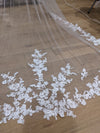 MARY - Lace Wedding Cathedral Veil, Royal Cathedral Length Wedding Veil, Two Tier Floral Lace Veil, Cathedral lace Veil