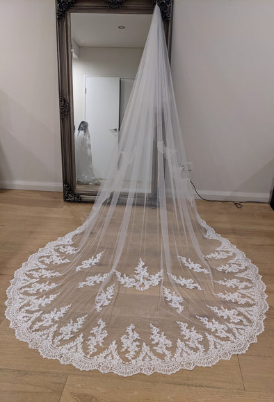 Lace Wedding Cathedral Veil, Royal Cathedral Length Wedding Veil, Two Tier Floral Lace Veil, Cathedral lace Veil BELORES