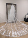 Lace Wedding Cathedral Veil, Royal Cathedral Length Wedding Veil, Two Tier Floral Lace Veil, 3 meter Ivory Veil, Cathedral lace Veil TISHA