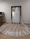 Lace Wedding Cathedral Veil, Royal Cathedral Length Wedding Veil, Two Tier Floral Lace Veil, 3 meter Ivory Veil, Cathedral lace Veil TISHA