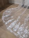 Ready to Ship Veil (Rush Order) - Lace Wedding Cathedral Veil, Royal Cathedral Length Wedding Veil, Two Tier Floral Lace Veil, 3 meter Ivory Veil, Cathedral lace Veil TISHA