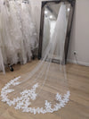 TRACE - Narrow Width Bridal Veil,Cathedral Length Wdding Veil, Lace Wedding Veil