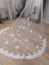 BRITT - Ivory/White Cathedral Length Veil, Floor Length Wedding Veil, Floral Lace wedding Veil