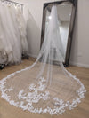 Ready to Ship Veil (Rush Order) - Cathedral veil, Floral wedding veil | Two Tier Floral Lace Veil | Ivory Petal Flower Tulle Wedding Veil | Cathedral Wedding Veil- KIANA
