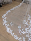 Ready to Ship Veil (Rush Order) - Cathedral veil, Floral wedding veil | Two Tier Floral Lace Veil | Ivory Petal Flower Tulle Wedding Veil | Cathedral Wedding Veil- KIANA