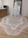Scalloped cathedral veil, Royal Cathedral Length scalloped Wedding Veil, Sequined Lace Veil, 5 meter Ivory Veil, Cathedral lace Veil -Petula