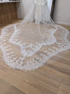 Scalloped cathedral veil, Royal Cathedral Length scalloped Wedding Veil, Sequined Lace Veil, 5 meter Ivory Veil, Cathedral lace Veil -Petula