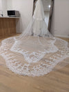 Scalloped cathedral veil, Royal Cathedral Length scalloped Wedding Veil, Sequined Lace Veil, 5 meter Ivory Veil, Cathedral lace Veil -Petula