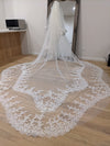 Scalloped cathedral veil, Royal Cathedral Length scalloped Wedding Veil, Sequined Lace Veil, 5 meter Ivory Veil, Cathedral lace Veil -Petula