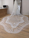 Scalloped cathedral veil, Royal Cathedral Length scalloped Wedding Veil, Sequined Lace Veil, 5 meter Ivory Veil, Cathedral lace Veil -Petula