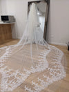 Scalloped cathedral veil, Royal Cathedral Length scalloped Wedding Veil, Sequined Lace Veil, 5 meter Ivory Veil, Cathedral lace Veil -Petula