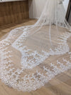 Scalloped cathedral veil, Royal Cathedral Length scalloped Wedding Veil, Sequined Lace Veil, 5 meter Ivory Veil, Cathedral lace Veil -Petula