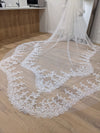 Scalloped cathedral veil, Royal Cathedral Length scalloped Wedding Veil, Sequined Lace Veil, 5 meter Ivory Veil, Cathedral lace Veil -Petula