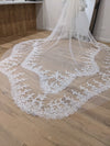 Scalloped cathedral veil, Royal Cathedral Length scalloped Wedding Veil, Sequined Lace Veil, 5 meter Ivory Veil, Cathedral lace Veil -Petula