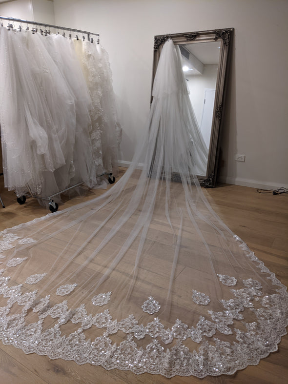 Lace Wedding Cathedral Veil, Two Tier Sequined Lace Wedding Veil, Cathedral Lace Wedding Veil, CLAIRE