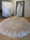 Ivory, White Bridal Veil, Sequined Lace Veil, Cathrdral Length Bridal Veil, Cathedral Length Lace Sequined Veil, Floor Length Wedding Veil, Tulle Wedding -  ELLIA