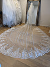 Ivory, White Bridal Veil, Sequined Lace Veil, Cathrdral Length Bridal Veil, Cathedral Length Lace Sequined Veil, Floor Length Wedding Veil, Tulle Wedding -  ELLIA