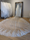 Ivory, White Bridal Veil, Sequined Lace Veil, Cathrdral Length Bridal Veil, Cathedral Length Lace Sequined Veil, Floor Length Wedding Veil, Tulle Wedding -  ELLIA