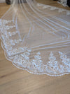 Ivory, White Bridal Veil, Sequined Lace Veil, Cathrdral Length Bridal Veil, Cathedral Length Lace Sequined Veil, Floor Length Wedding Veil, Tulle Wedding -  ELLIA