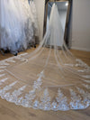 Luxury bridal veil with soft sheer tulle and delicate lace appliqués