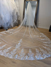 Long cathedral veil with blusher layer for classic wedding look