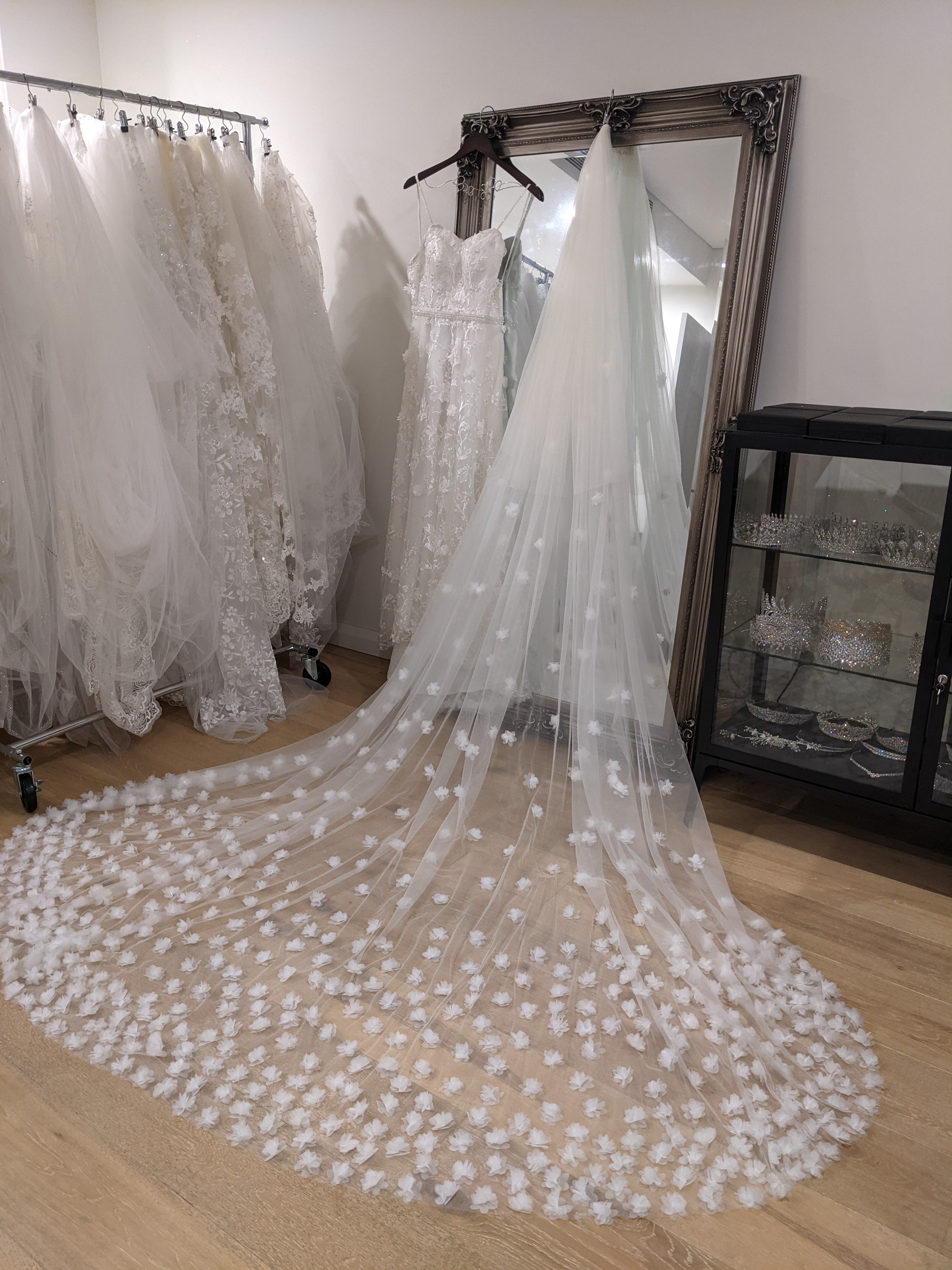 Ready to Ship Wedding Veil with 3D floral Lace appliques, Two Tier