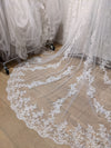 ELLISE - Floral Lace Cathedral Wedding Veil, Bridal Cathedral veil with Comb, Two tier Wedding Veil, Wedding Drop style Veil