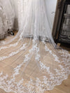 ELLISE - Floral Lace Cathedral Wedding Veil, Bridal Cathedral veil with Comb, Two tier Wedding Veil, Wedding Drop style Veil