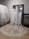 ELLISE - Floral Lace Cathedral Wedding Veil, Bridal Cathedral veil with Comb, Two tier Wedding Veil, Wedding Drop style Veil