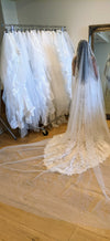 Image of a pearl wedding veil with delicate pearl accents