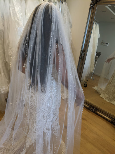Sparkle Veil, Glitter veil, Glitter Tulle Veil, Shimmer veil, with Pearls Wedding Veil, Cathedral veil,  1 tier cathedral Shimmer Veil,  - CATERINA