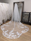 VIRGINIA - Scalloped Lace Wedding Cathedral Veil, Lace Wedding Veil, Two Tier Floral Lace Veil with Clear sequins, Sequined Lace Veil, Cathedral lace Veil