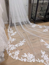 VIRGINIA - Scalloped Lace Wedding Cathedral Veil, Lace Wedding Veil, Two Tier Floral Lace Veil with Clear sequins, Sequined Lace Veil, Cathedral lace Veil