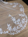 VIRGINIA - Scalloped Lace Wedding Cathedral Veil, Lace Wedding Veil, Two Tier Floral Lace Veil with Clear sequins, Sequined Lace Veil, Cathedral lace Veil