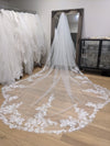 SHAY - Scalloped Lace Wedding Cathedral Veil, Lace Wedding Veil, Two Tier Floral Lace Veil with Clear sequins, Sequined Lace Veil, Cathedral lace Veil