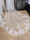 SHAY - Scalloped Lace Wedding Cathedral Veil, Lace Wedding Veil, Two Tier Floral Lace Veil with Clear sequins, Sequined Lace Veil, Cathedral lace Veil