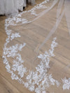 SHAY - Scalloped Lace Wedding Cathedral Veil, Lace Wedding Veil, Two Tier Floral Lace Veil with Clear sequins, Sequined Lace Veil, Cathedral lace Veil