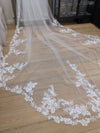 SHAY - Scalloped Lace Wedding Cathedral Veil, Lace Wedding Veil, Two Tier Floral Lace Veil with Clear sequins, Sequined Lace Veil, Cathedral lace Veil