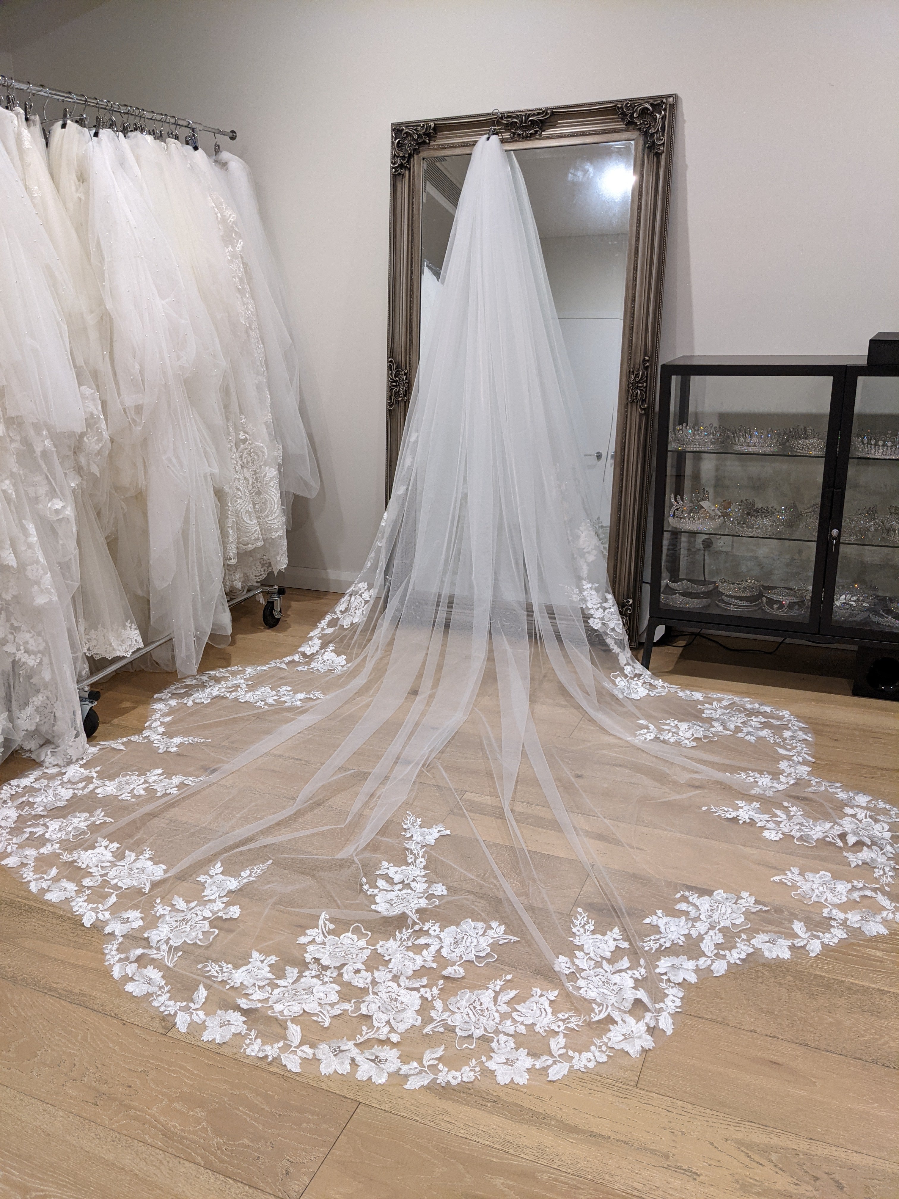 Cathedral Veil with Sequined Lace Appliques