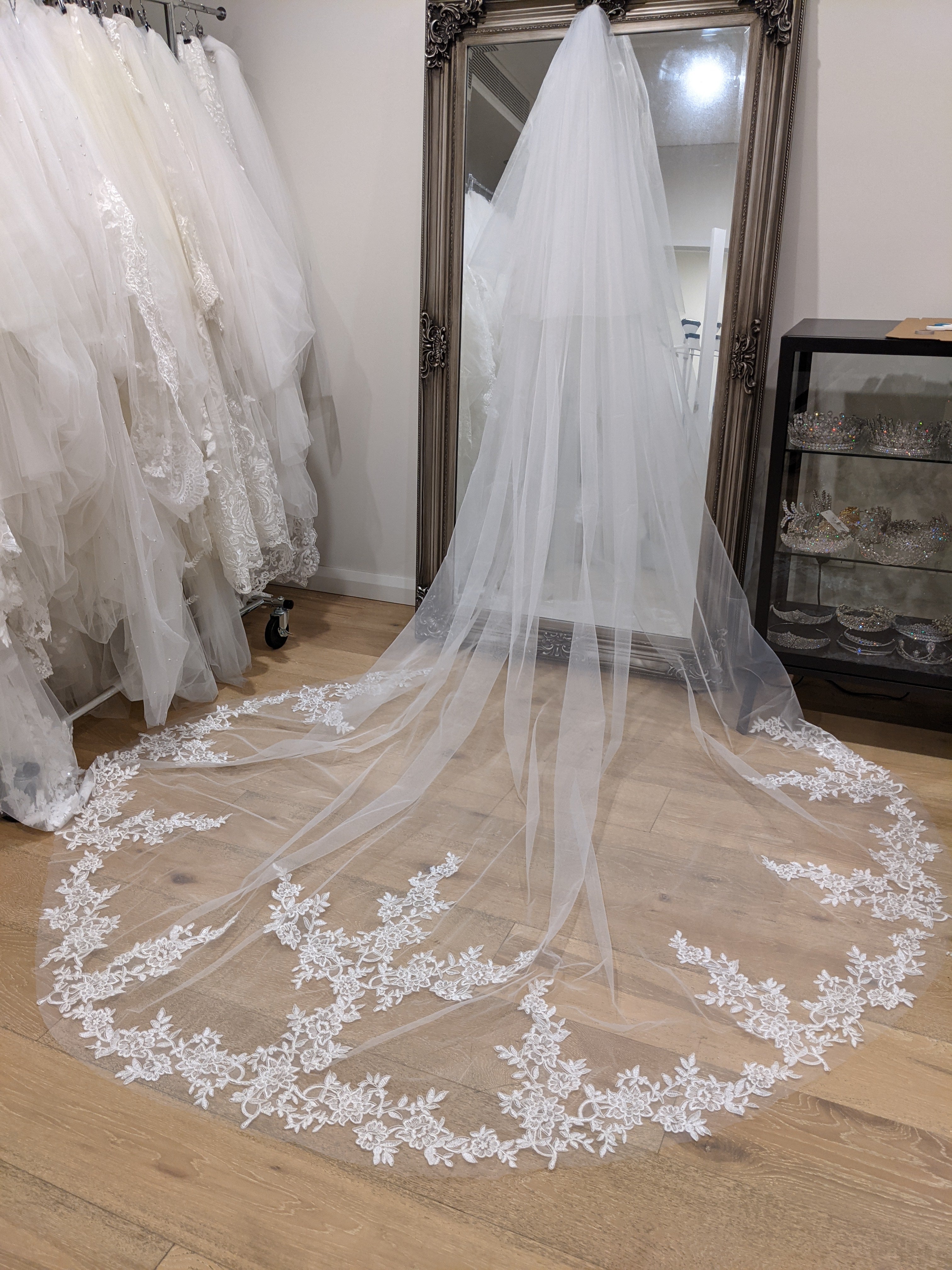 Two tier cathedral Lace Veil, Lace Floral Veil in Cathedral, Lace