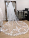 JUDY - Bridal Veil, Sheer Single Tier Veil, Chapel Length Veil, Cathedral Length Veil, Floor Length Wedding Veil, Tulle Wedding Veil, Bridal Veil, Floral Lace wedding Veil