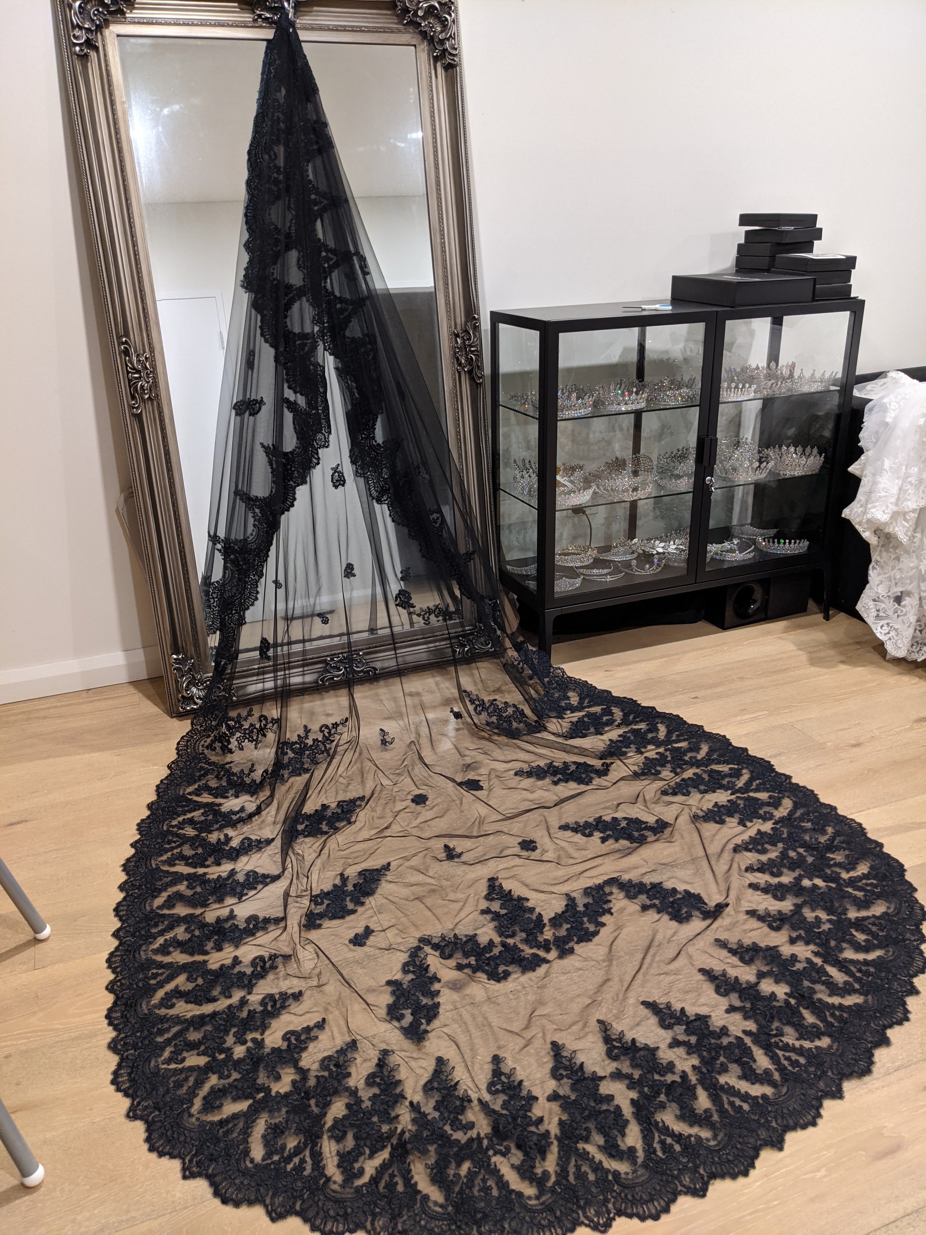 Black Tulle Cathedral Wedding Veil Black Mantilla Bridal Veil MWBRIDALSTORE
