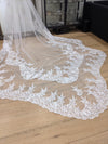 Scalloped cathedral veil, Royal Cathedral Length scalloped Wedding Veil, Sequined Lace Veil, 5 meter Ivory Veil, Cathedral lace Veil -Petula