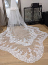 Scalloped cathedral veil, Royal Cathedral Length scalloped Wedding Veil, Sequined Lace Veil, 5 meter Ivory Veil, Cathedral lace Veil -Petula