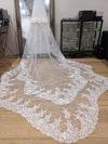 Scalloped cathedral veil, Royal Cathedral Length scalloped Wedding Veil, Sequined Lace Veil, 5 meter Ivory Veil, Cathedral lace Veil -Petula